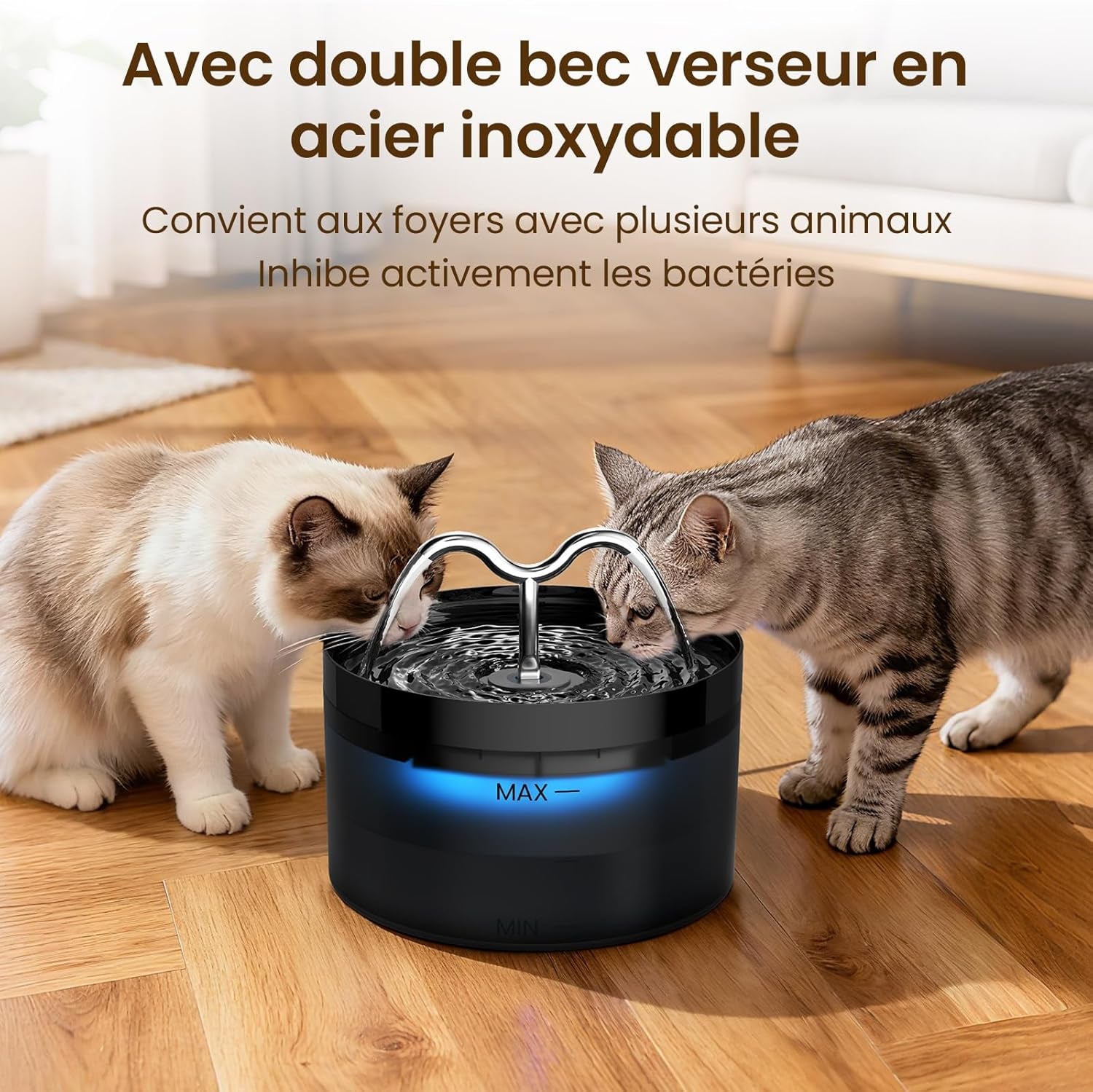 Fontaine a Eau Chat 2.1L, Fontaine À Eau Chat Avec Lampe À LED Et Pompe Ultra-Silencieuse, Distributeur Fontaine a Eau Pour Chien, 3 Filtres & 3 Éponges Inclus