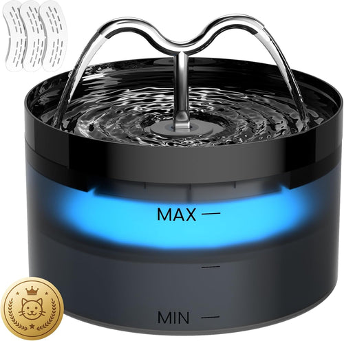 Fontaine a Eau Chat 2.1L, Fontaine À Eau Chat Avec Lampe À LED Et Pompe Ultra-Silencieuse, Distributeur Fontaine a Eau Pour Chien, 3 Filtres & 3 Éponges Inclus